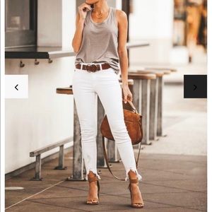 Allison white frayed ankle skinny